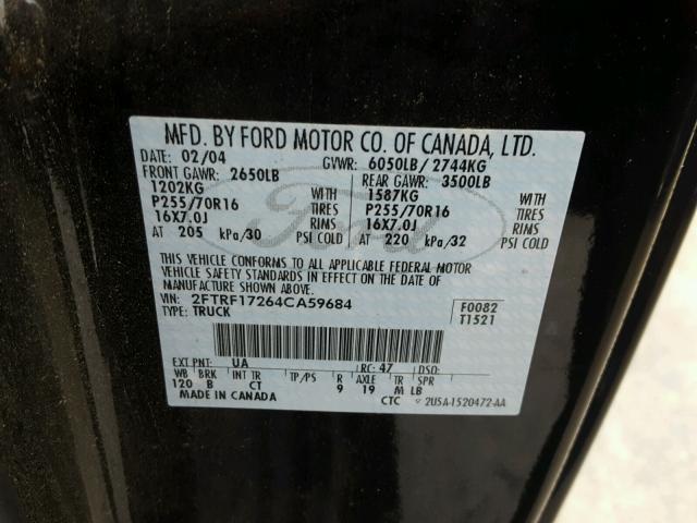 2FTRF17264CA59684 - 2004 FORD F-150 HERI BLACK photo 10