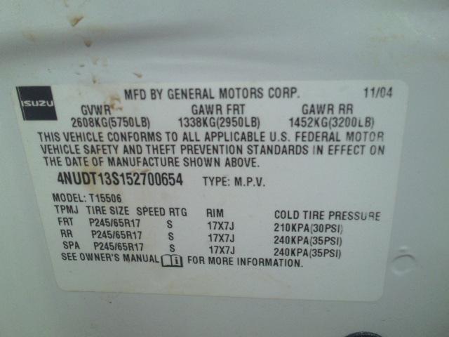 4NUDT13S152700654 - 2005 ISUZU ASCENDER S 白色 照片 10