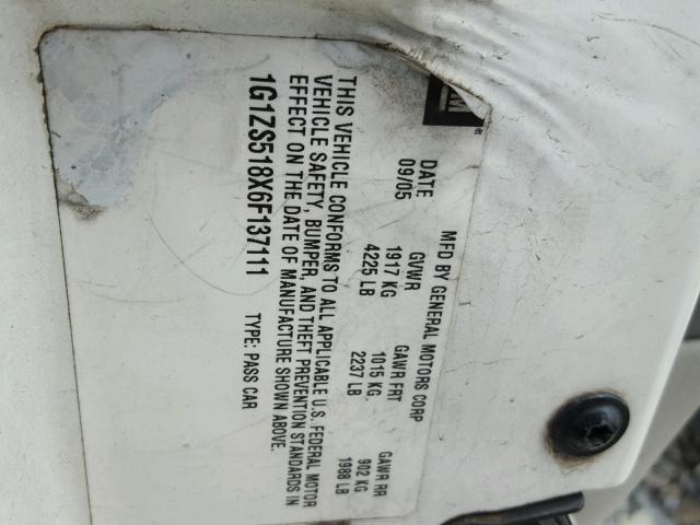 1G1ZS518X6F137111 - 2006 CHEVROLET MALIBU LS WHITE photo 10