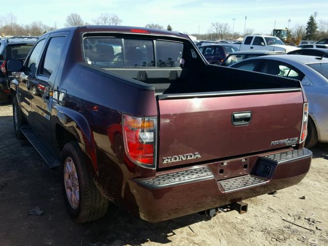 2HJYK162X7H503595 - 2007 HONDA RIDGELINE BURGUNDY photo 3