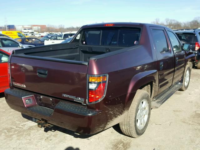 2HJYK162X7H503595 - 2007 HONDA RIDGELINE BURGUNDY photo 4