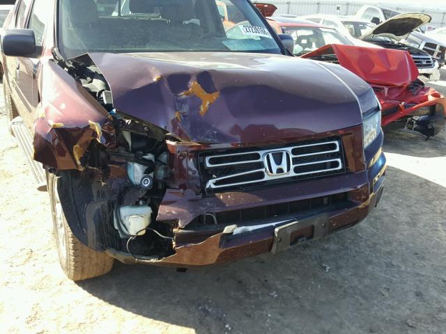 2HJYK162X7H503595 - 2007 HONDA RIDGELINE BURGUNDY photo 9