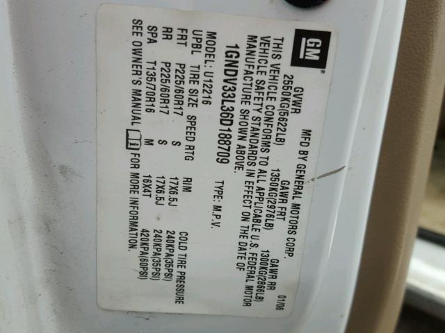 1GNDV33L36D188709 - 2006 CHEVROLET UPLANDER L 白色 照片 10