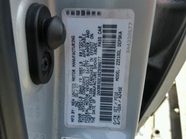 1NXBR32E18Z938677 - 2008 TOYOTA COROLLA CE SILVER photo 10