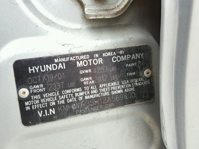 KMHWF35H12A569800 - 2002 HYUNDAI SONATA GLS SILVER photo 10