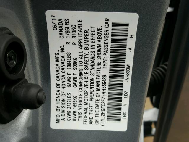 2HGFC2F75HH556489 - 2017 HONDA CIVIC EX ვერცხლისფერი ფოტო 10