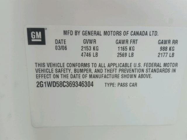 2G1WD58C369346304 - 2006 CHEVROLET IMPALA SUP 白色 照片 10