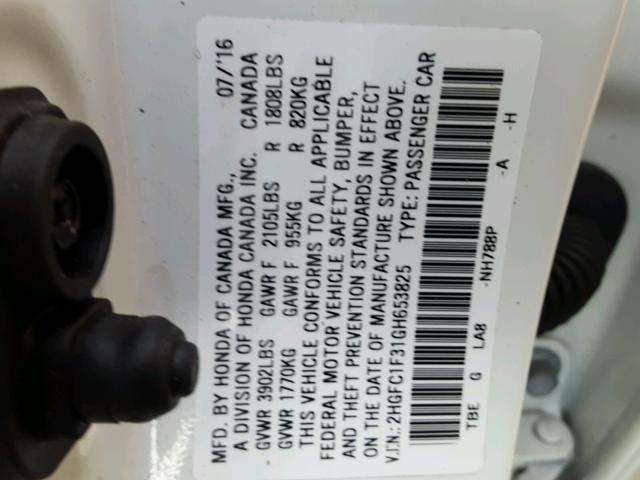 2HGFC1F31GH653825 - 2016 HONDA CIVIC EX Ağ foto 10