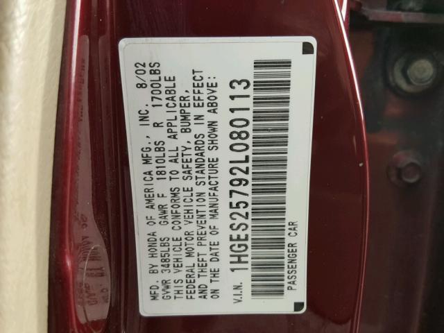 1HGES25792L080113 - 2002 HONDA CIVIC EX Qırmızı foto 10