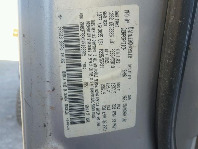 2A8GF78X97R103885 - 2007 CHRYSLER PACIFICA L 银色 照片 10