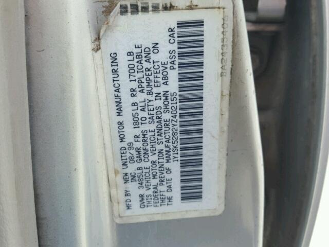 1Y1SK5282YZ402155 - 2000 CHEVROLET GEO PRIZM 灰色 照片 10