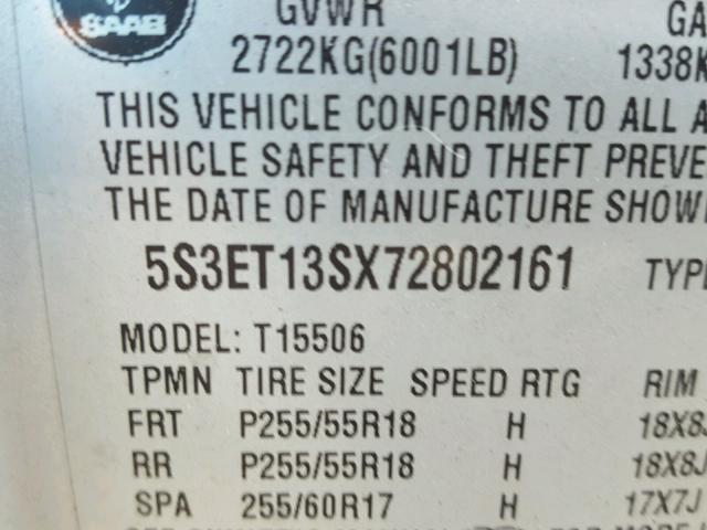 5S3ET13SX72802161 - 2007 SAAB 9-7X 4.2I SILVER photo 10