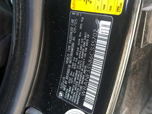 WBANF33586CS35702 - 2006 BMW 525 XI შავი ფოტო 10