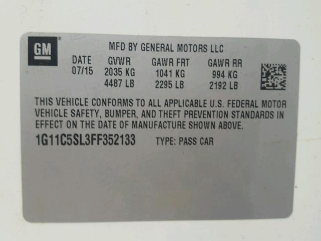 1G11C5SL3FF352133 - 2015 CHEVROLET MALIBU 1LT 白色 照片 10