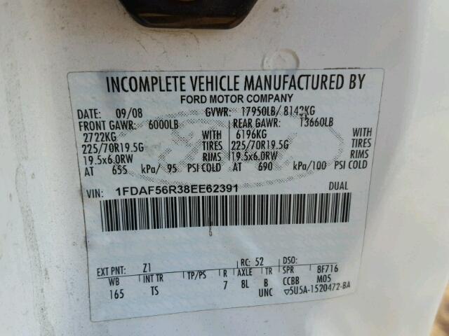 1FDAF56R38EE62391 - 2008 FORD F550 SUPER WHITE photo 10