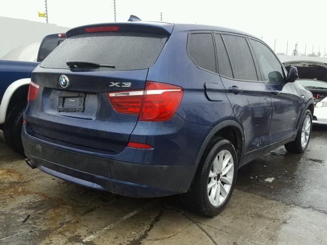 5UXWX9C51D0A20184 - 2013 BMW X3 XDRIVE2 BLUE photo 4