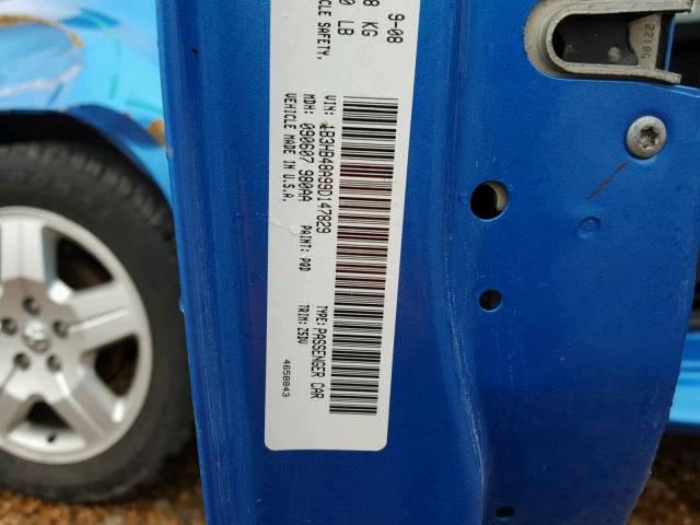 1B3HB48A99D147829 - 2009 DODGE CALIBER SX BLUE photo 10