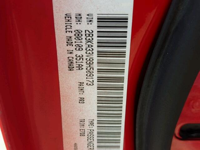 2B3KA33V99H509173 - 2009 DODGE CHARGER SX RED photo 10