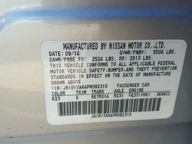 JN1BV7AR4FM392310 - 2015 INFINITI Q50 BASE SILVER photo 10