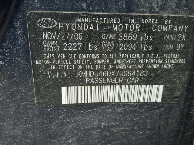 KMHDU46DX7U094183 - 2007 HYUNDAI ELANTRA GL BLUE photo 10