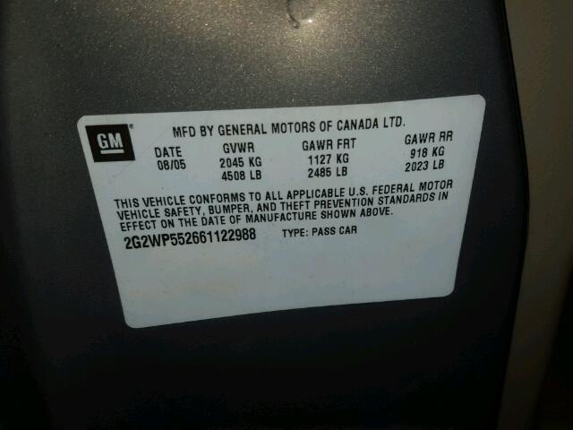 2G2WP552661122988 - 2006 PONTIAC GRAND PRIX TAN photo 10