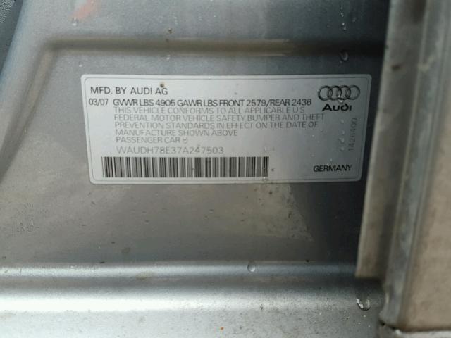 WAUDH78E37A247503 - 2007 AUDI A4 3.2 QUA SILVER photo 10