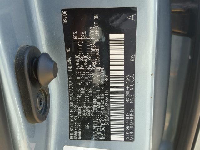 5TDZA22C36S554114 - 2006 TOYOTA SIENNA XLE BLUE photo 10