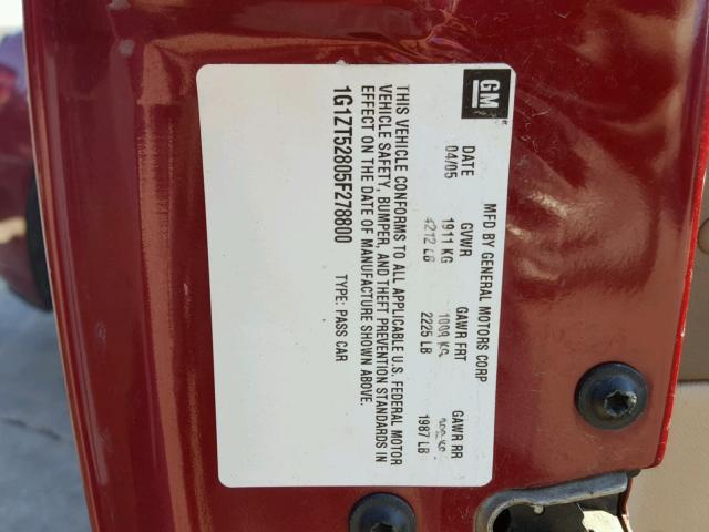 1G1ZT52805F278800 - 2005 CHEVROLET MALIBU LS MAROON photo 10