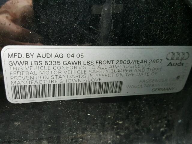 WAUDL74F85N117932 - 2005 AUDI A6 4.2 QUA BLACK photo 10