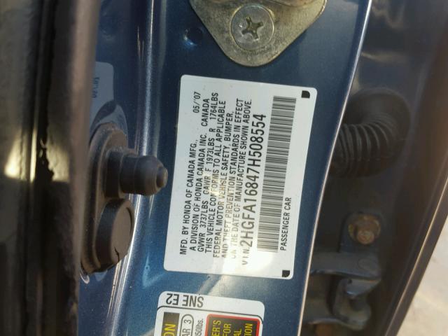2HGFA16847H508554 - 2007 HONDA CIVIC EX ლურჯი ფოტო 10