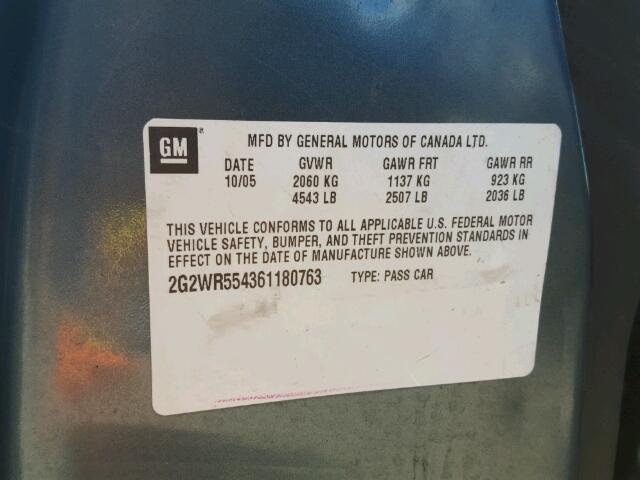 2G2WR554361180763 - 2006 PONTIAC GRAND PRIX BLUE photo 10