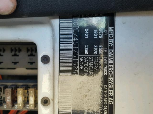 WD0PE745175152596 - 2007 DODGE SPRINTER 2 WHITE photo 10