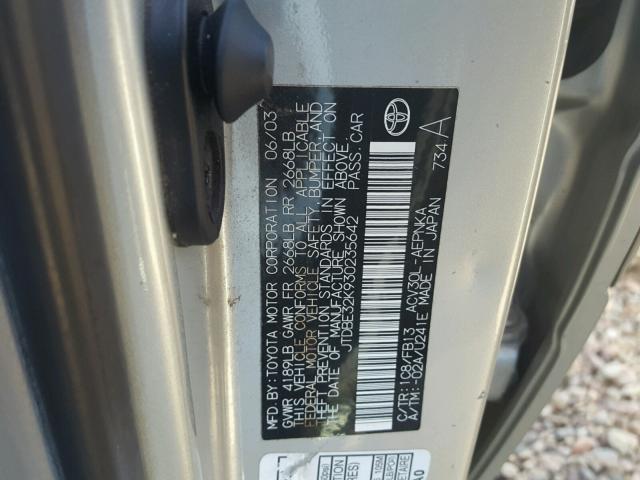 JTDBE32K930235642 - 2003 TOYOTA CAMRY LE SILVER photo 10