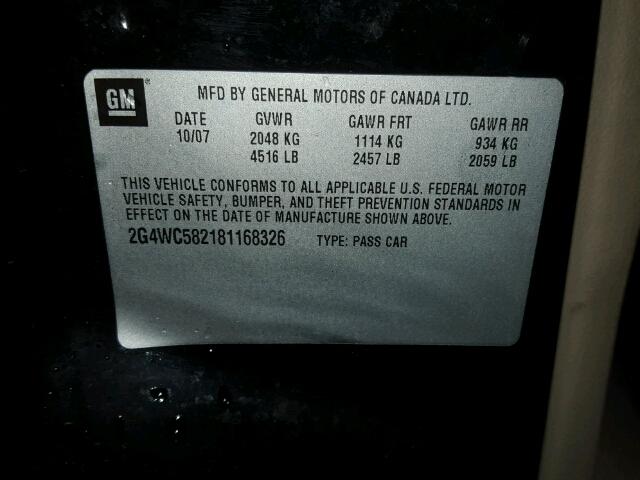 2G4WC582181168326 - 2008 BUICK LACROSSE C BLACK photo 10