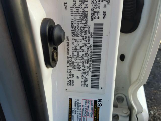 JTEZU14R550063835 - 2005 TOYOTA 4RUNNER SR WHITE photo 10