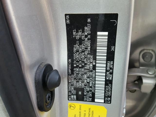 JTEEP21A070188058 - 2007 TOYOTA HIGHLANDER SILVER photo 10