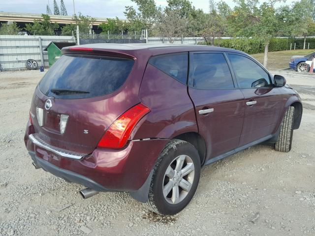 JN8AZ08T27W525971 - 2007 NISSAN MURANO SL BURGUNDY photo 4