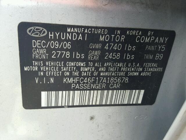 KMHFC46F17A185678 - 2007 HYUNDAI AZERA SE SILVER photo 10