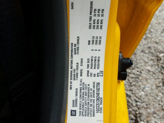 1GCCS136248182756 - 2004 CHEVROLET COLORADO YELLOW photo 10