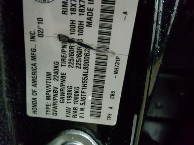 5J6TF1H55AL800062 - 2010 HONDA ACCORD CRO BLACK photo 10