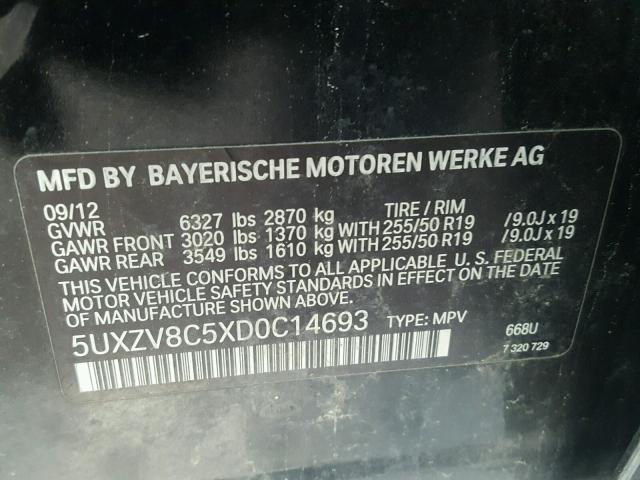 5UXZV8C5XD0C14693 - 2013 BMW X5 XDRIVE5 BLACK photo 10