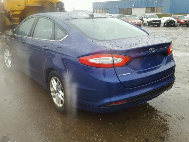 3FA6P0H7XDR162690 - 2013 FORD FUSION SE BLUE photo 3