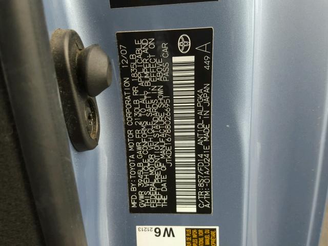 JTKDE167880266951 - 2008 TOYOTA SCION TC BLUE photo 10