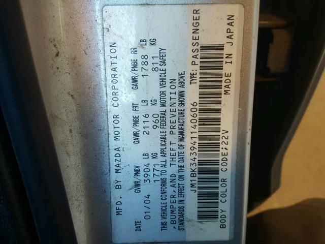 JM1BK343941140606 - 2004 MAZDA 3 HATCHBAC SILVER photo 10