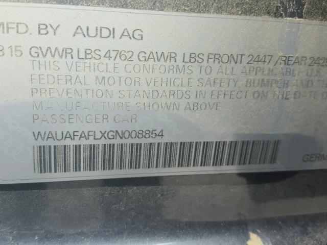 WAUAFAFLXGN008854 - 2016 AUDI A4 PREMIUM GRAY photo 10