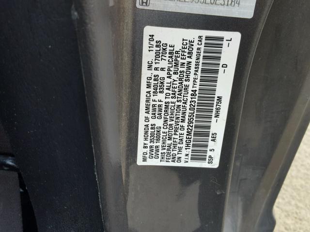 1HGEM22955L023184 - 2005 HONDA CIVIC EX GRAY photo 10