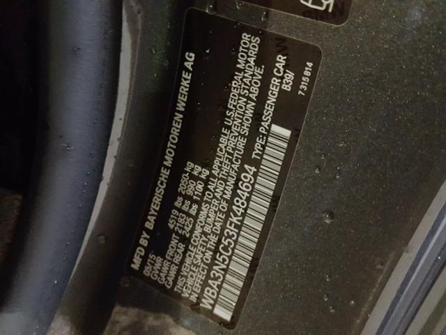 WBA3N5C53FK484694 - 2015 BMW 428 XI GRAY photo 10