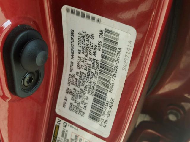 1NXBR32E36Z675833 - 2006 TOYOTA COROLLA CE RED photo 10