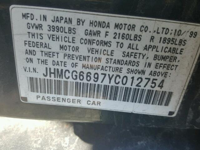 JHMCG6697YC012754 - 2000 HONDA ACCORD SE GREEN photo 10