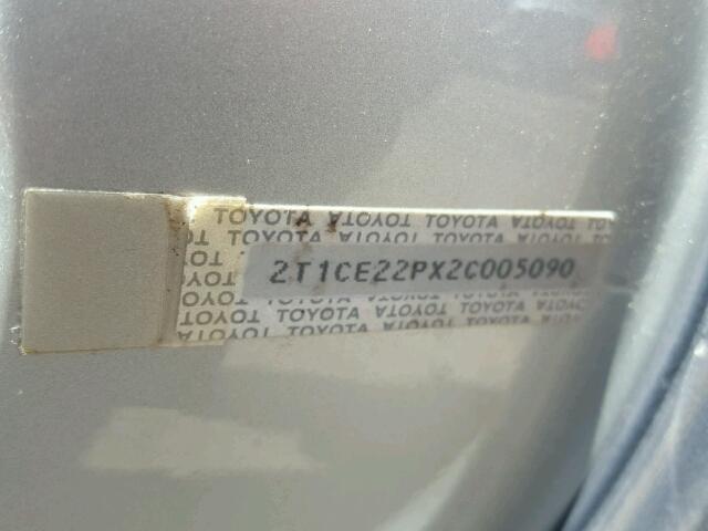 2T1CE22PX2C005090 - 2002 TOYOTA CAMRY SOLA SILVER photo 10